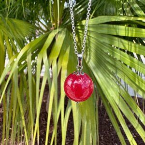 NEW Dyed Red Jade Ball Pendant Necklace